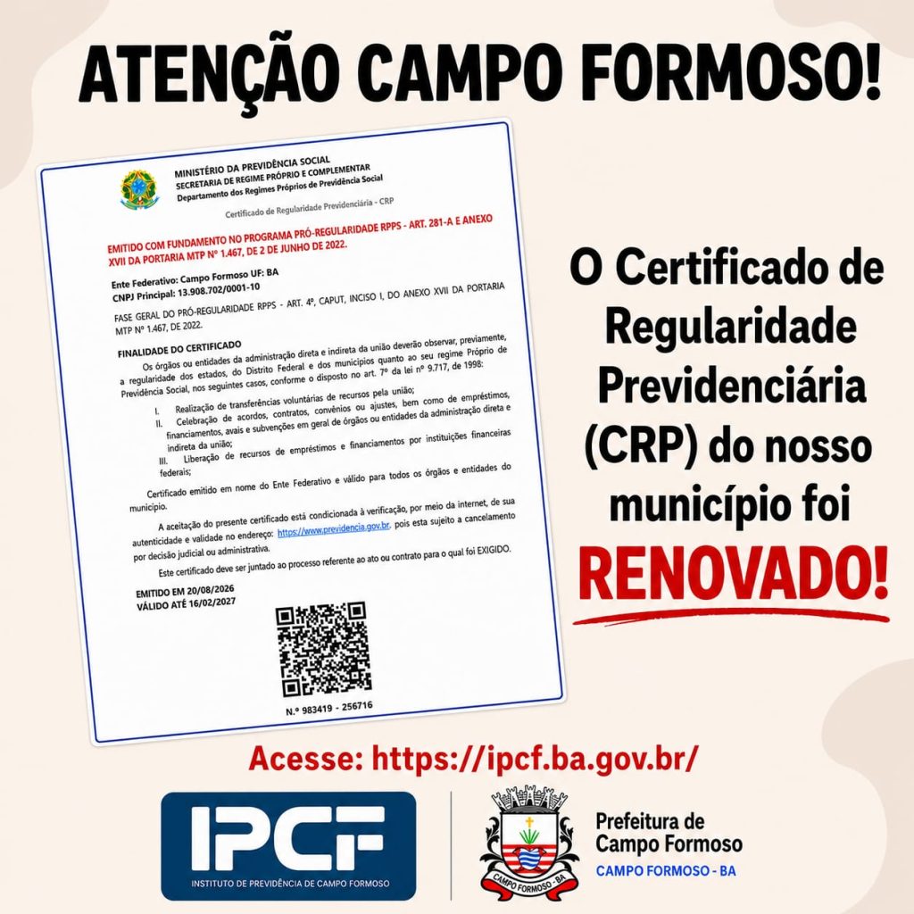 Certificado de Regularidade Previdenciária (CRP) Renovado